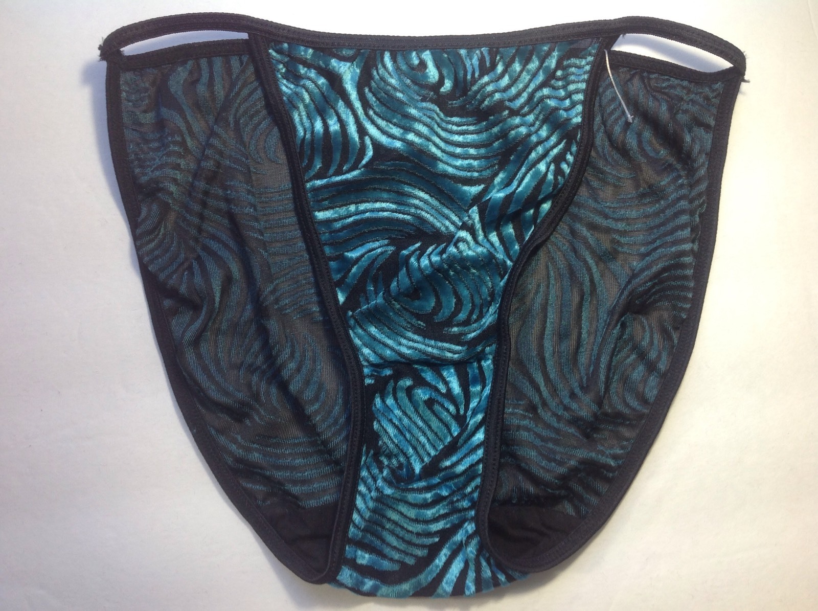 Women Panties,string Bikinis Size Medium Green Velvet&Black Net Striped soft