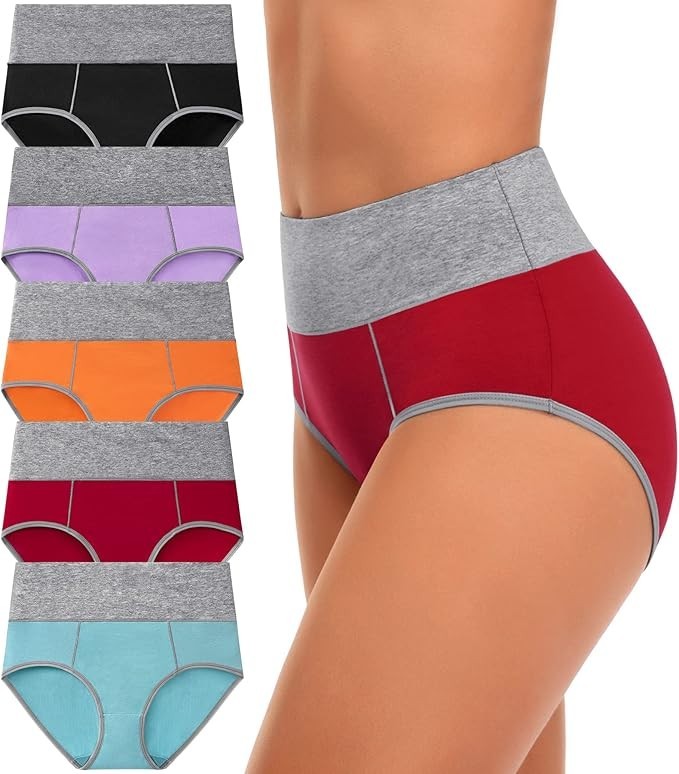 5 Pack High Waisted Underwear Women Cotton Full Coverage Briefs Ladies Panties