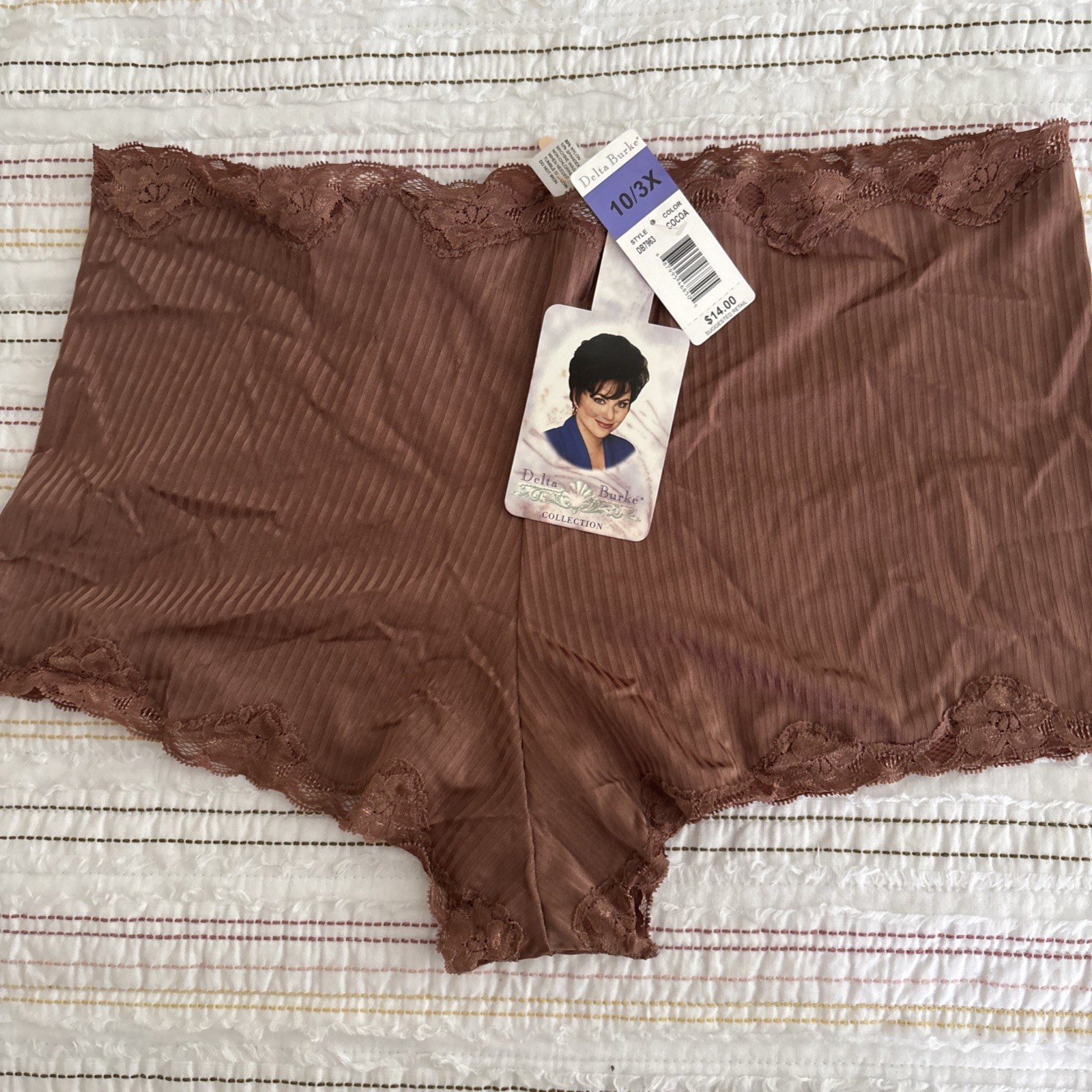 VTG NWT Delta Burke Womens Lace Hipster Panties Brown Size 10 3X