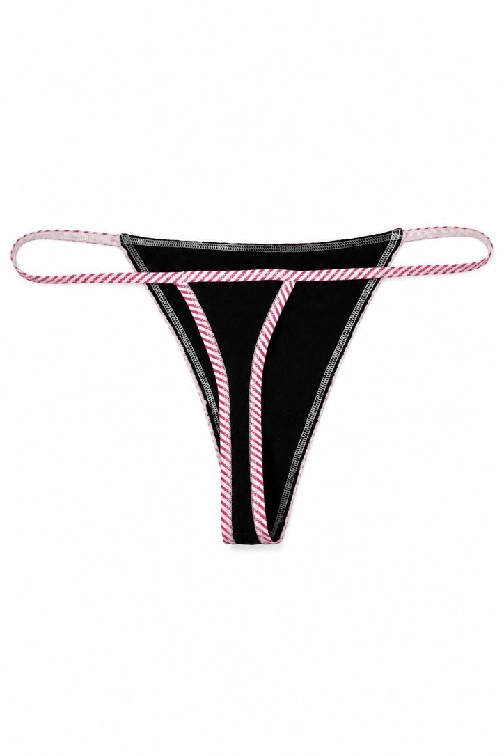 Vintage Y2K Victoria’s Secret Black Pink White Striped V String Dog Thong Medium