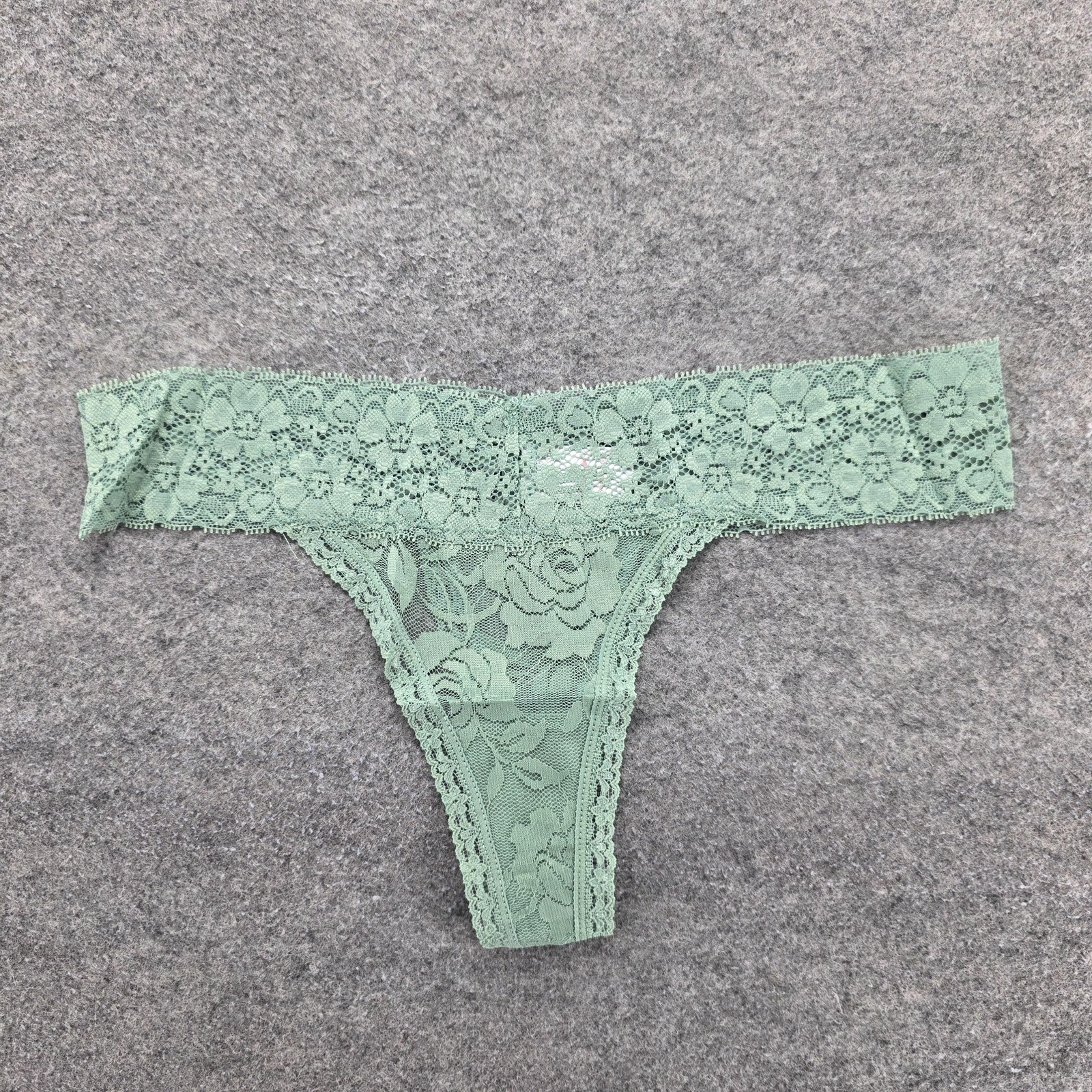 Knotty Knickers Panties Womens L Green Thong Lace Sheer Stretch High Leg