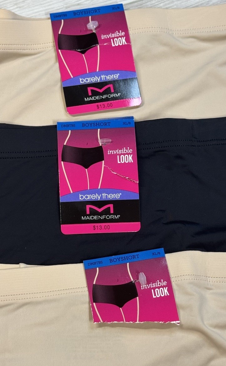 MAIDENFORM Womens 3-Pair BARELY THERE Boyshort Underwear Panties Nylon Size XL 8
