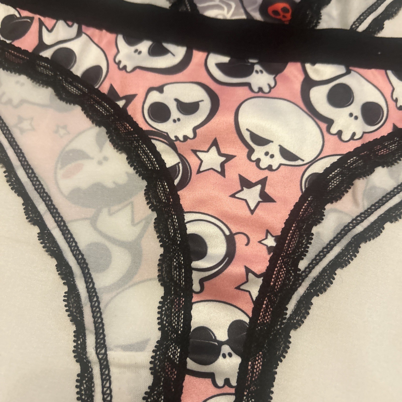 Morvia 3pk lace trim bikini goth Emo panties XL skull & Spider Lingerie