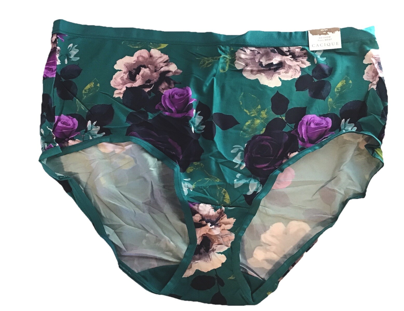 NWT CACIQUE NO SHOW FULL BRIEF SIZE 22/24 DARK GREEN FLORAL