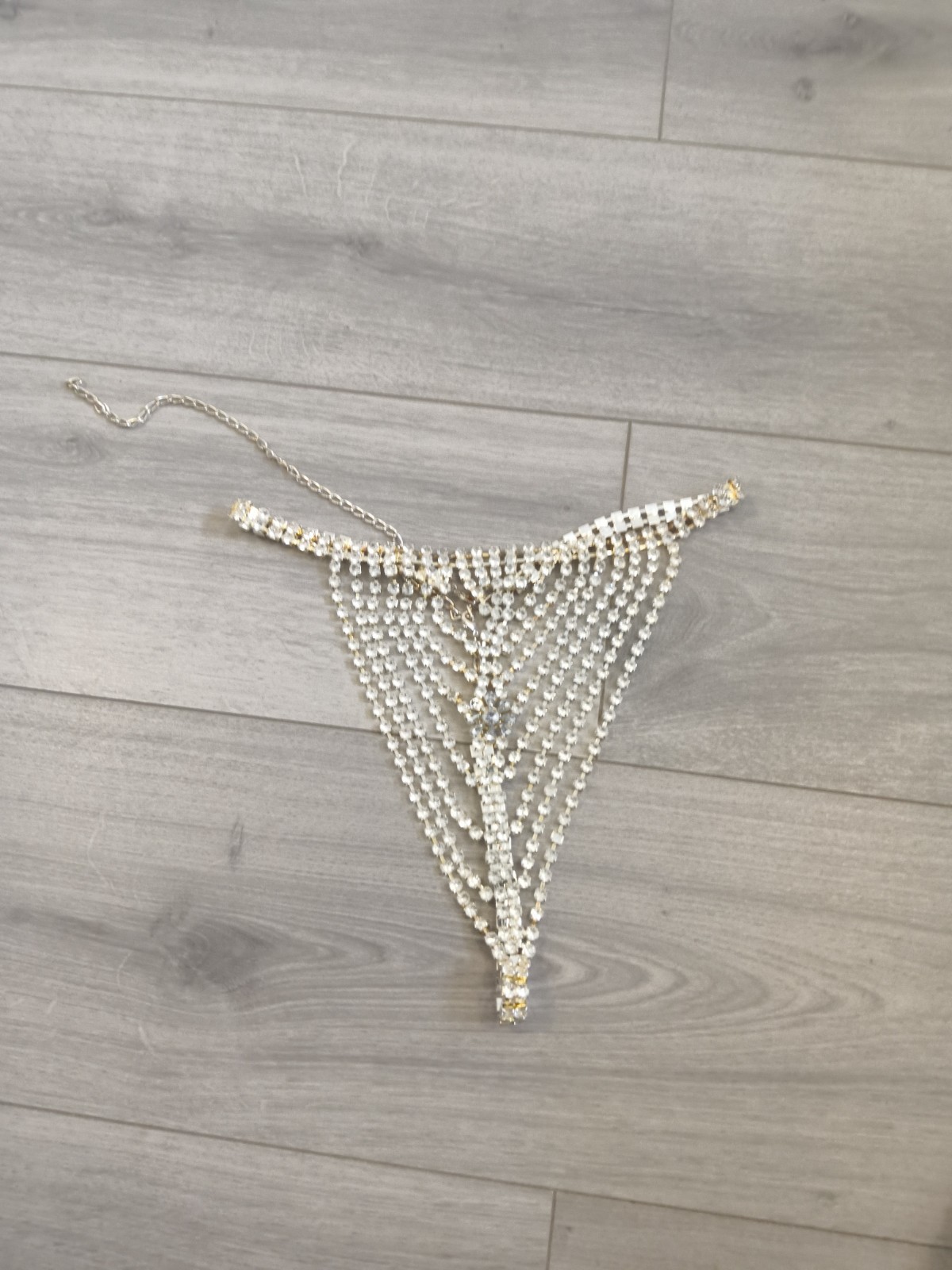 BNWOT Vintage Ann Summers Silver Metal & Diamante G String Thong One Size