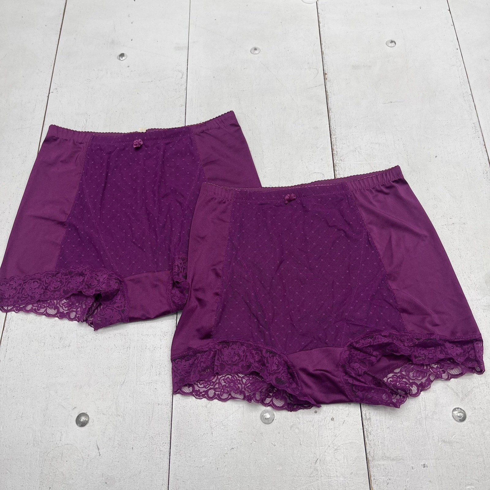 Rhonda Shear Panties Womens 2X Purple High Waist Sheer Lace 2 Pack Microfiber