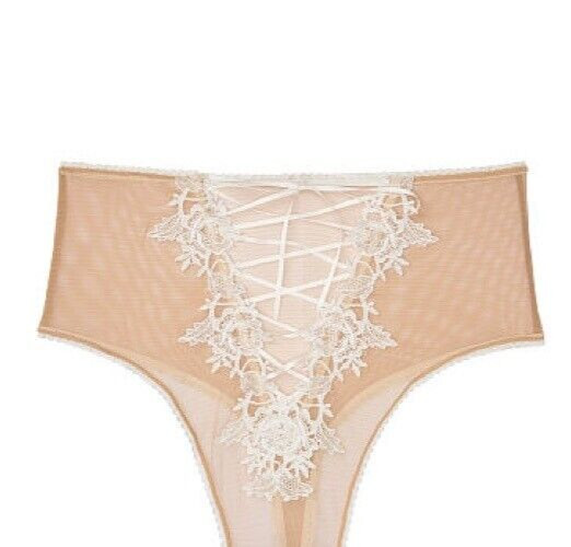 Victorias Secret Dream Angels Coconut White High Waist Thong Size S Lace Up Mesh