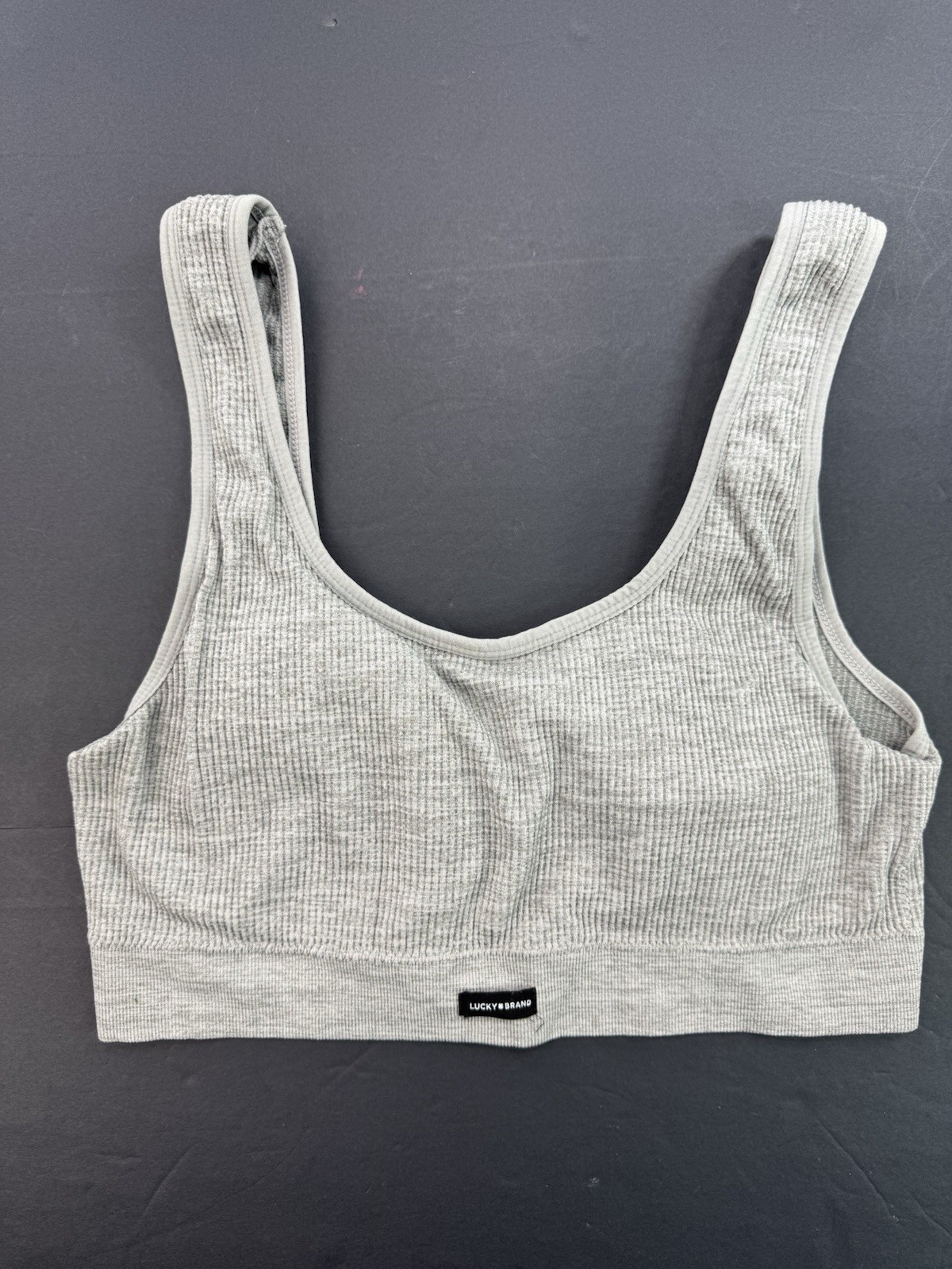 Lucky Brand Ribbed Bralette Womens 2X Gray Stretch Lounge Comfort Crop Top
