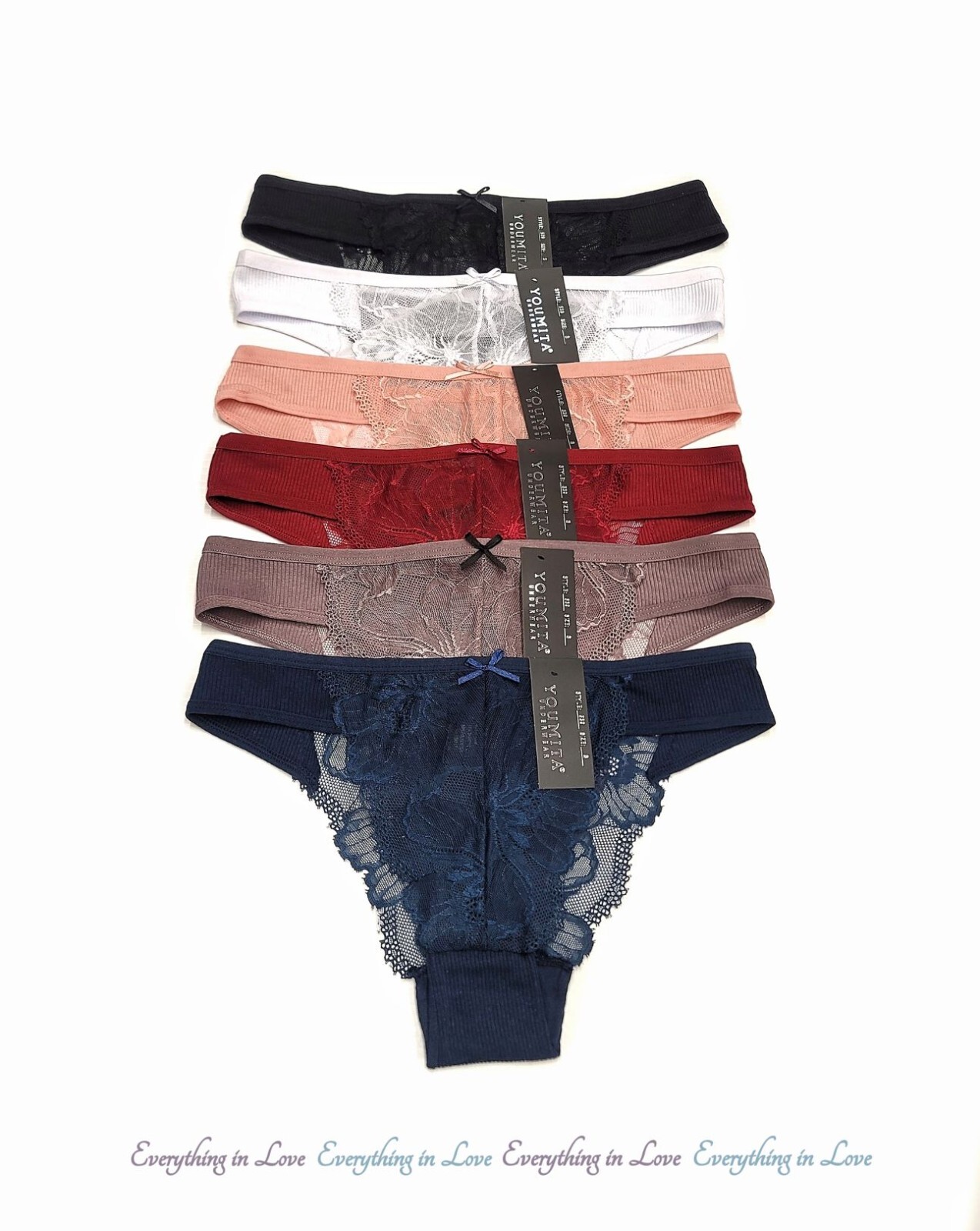 Youmita Rib and All Over Lace on Back Brazilian High Cut Cheeky Hipster Panty