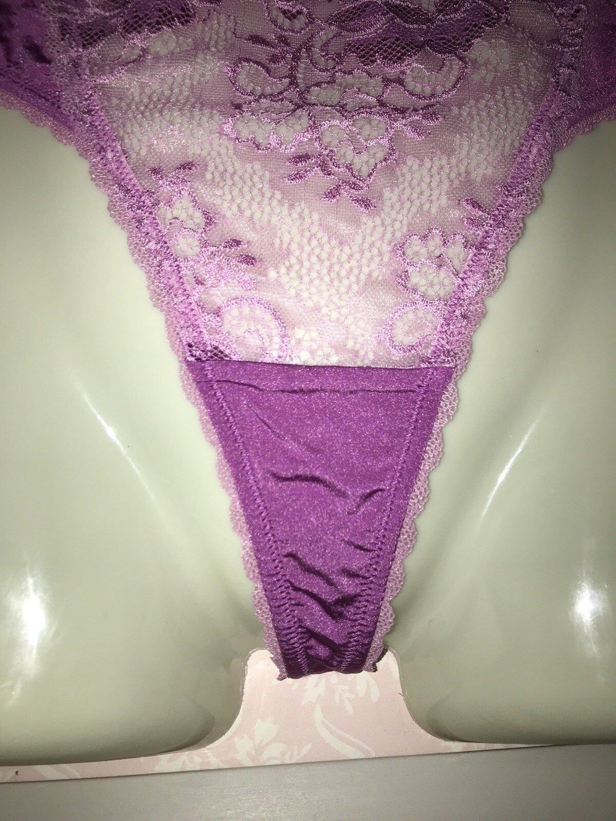 ADORE ME~Womens Sheer Pink Embroidered Lace HI CUT Pink LARGE L Thong Panty NWT