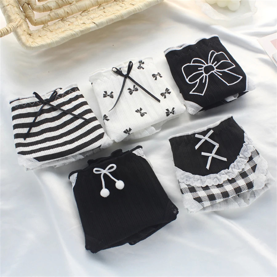 3PCS/set Cotton Bar Girl Panties Butterfly Sexy Design Unique Mid Waist Women