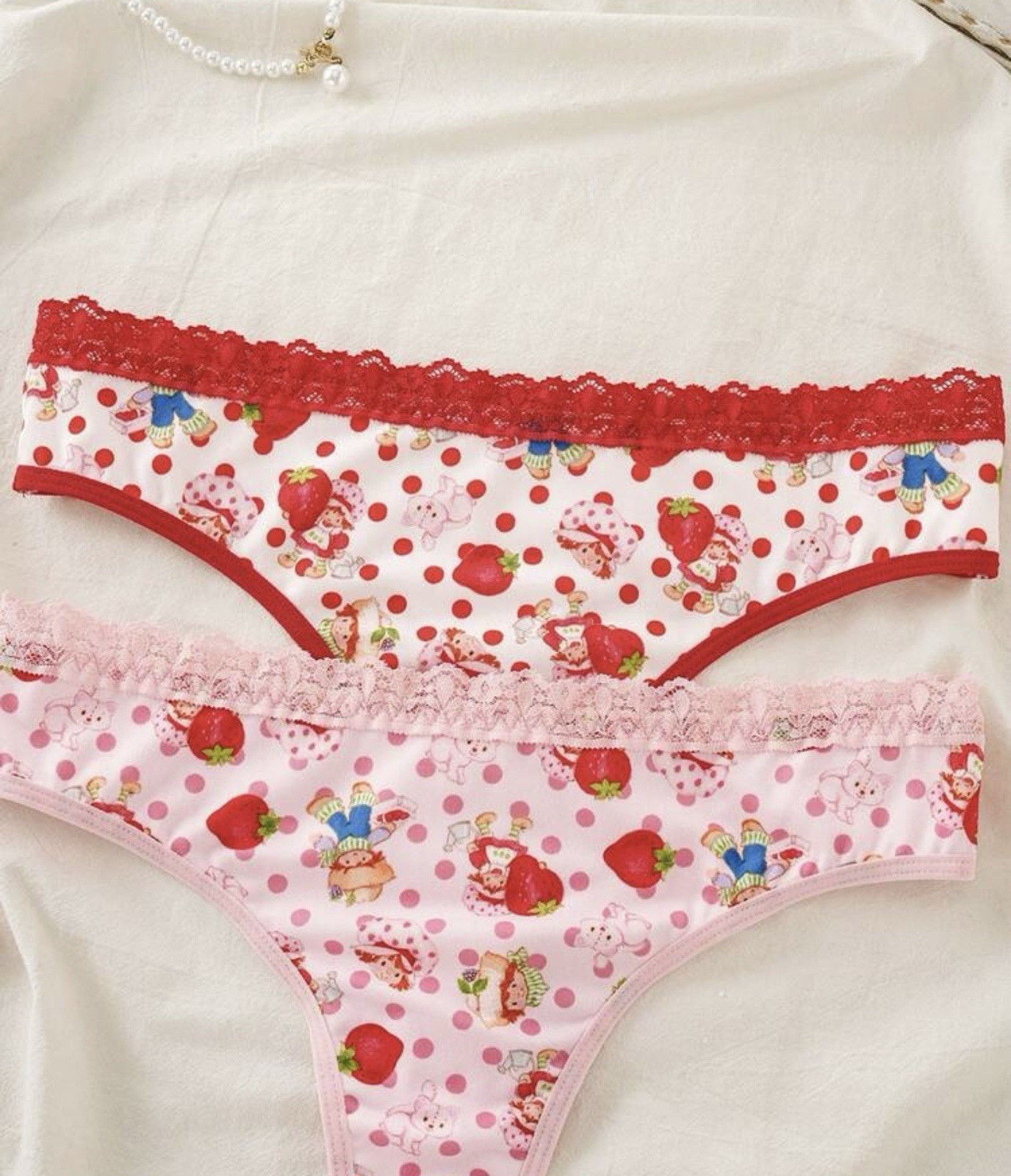 Women’s Teens Strawberry Shortcake Red Pink Kawaii Thong Panties 2pk Large