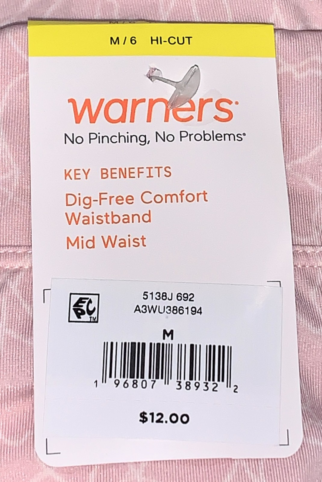 WARNERS No Pinching No Problems Tailored Pink Wh Hi Cut Panty Women S M L XL 2XL