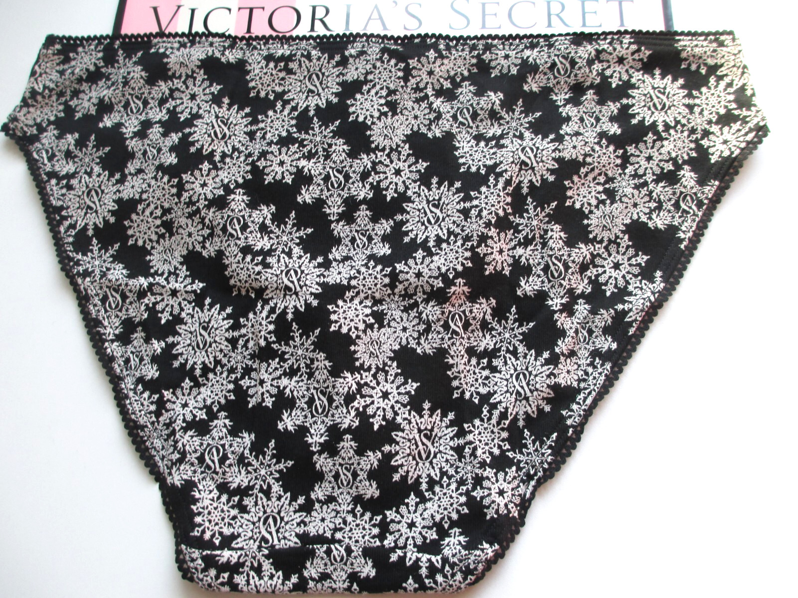 VICTORIA’S SECRET 100% Cotton Bikini Panty M Black NWT Snowflake Shine VS