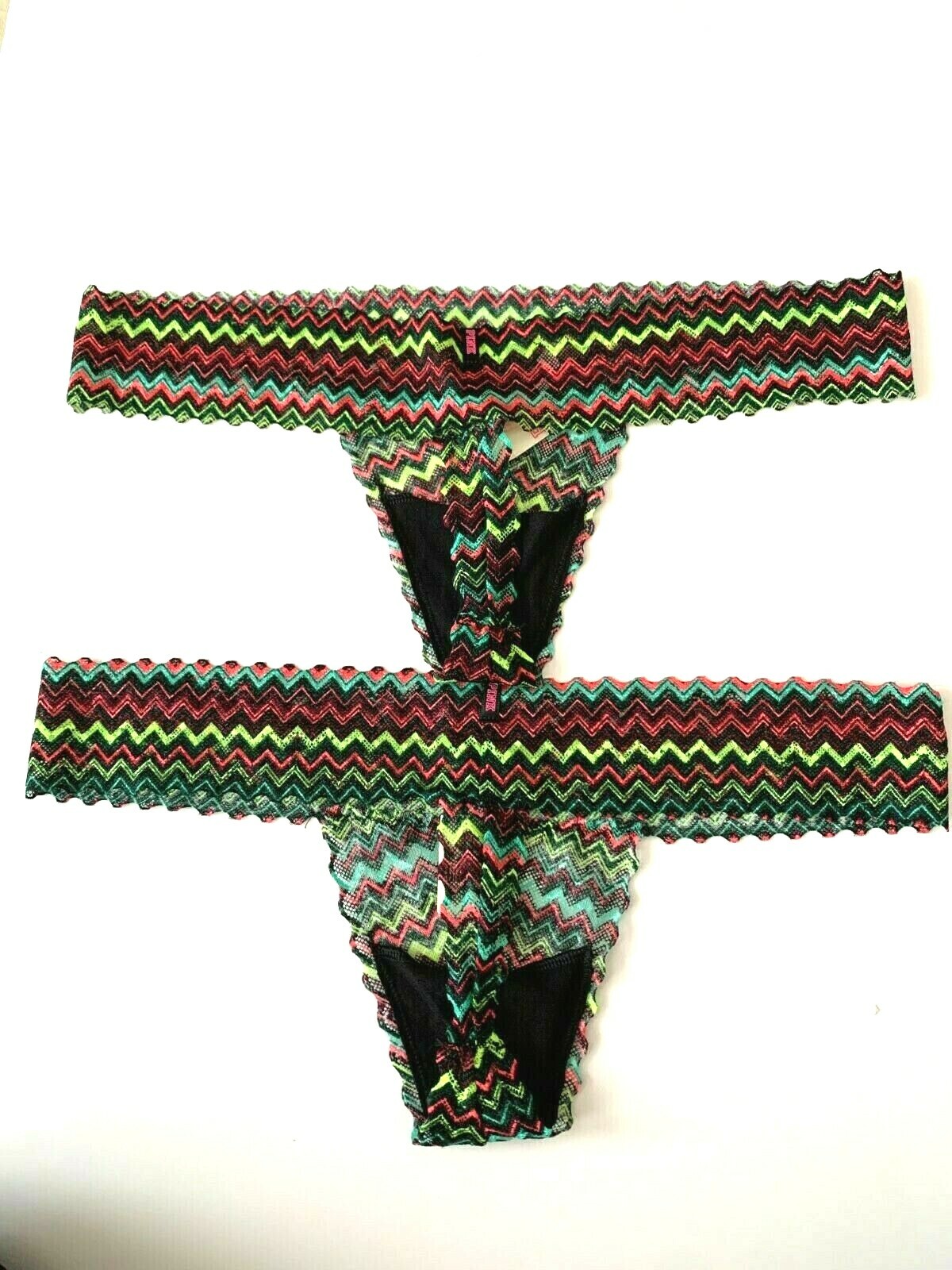2x Victoria’s Secret Pink extra low rise Thong Tanga Panty Multicolor L