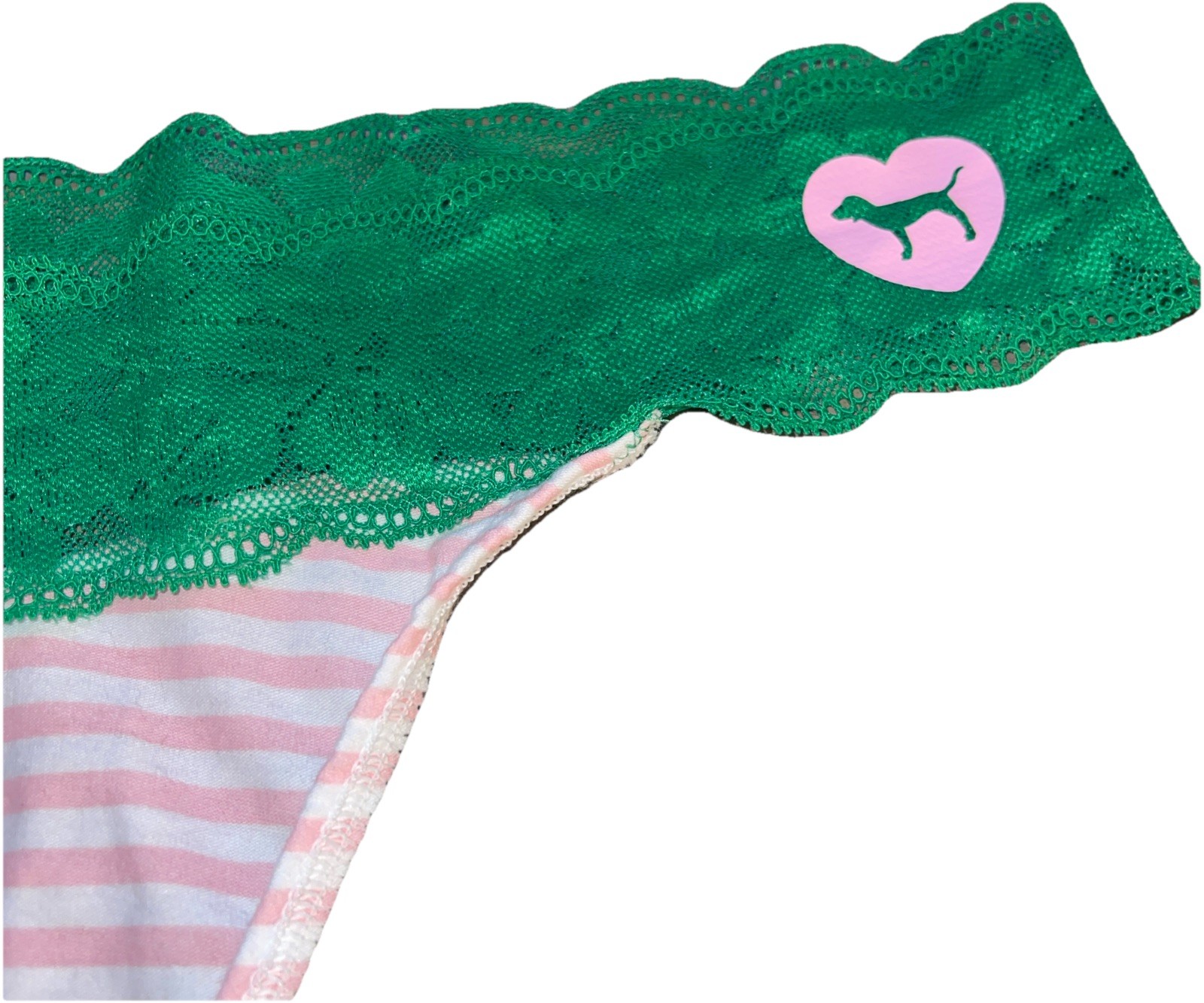 PINK by Victoria’s Secret NEW Lace Logo Multicolor Striped Thong String X-Large