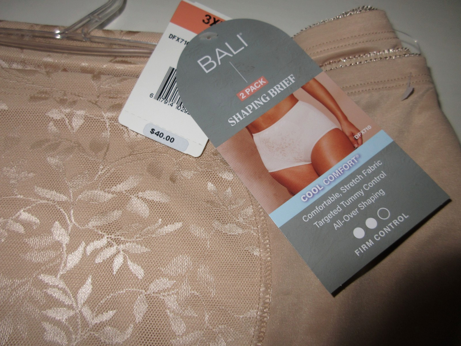 BALI 2-Pairs SHAPING brief Firm Control panties nylon womens beige Plus 3XL $40