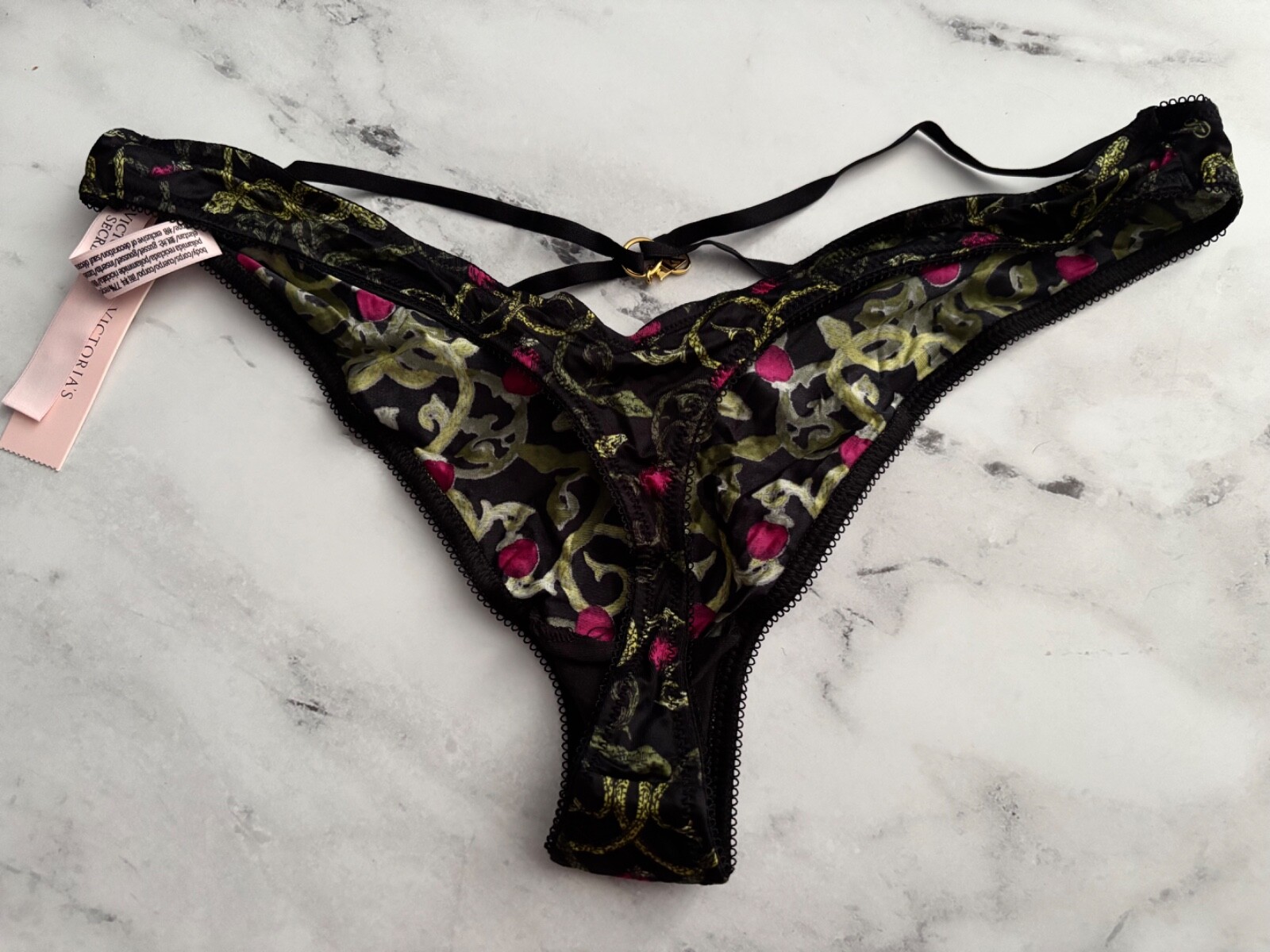 Victoria’s Secret Thong Panty Black Snake Print Soft High Leg Stretch S L XL