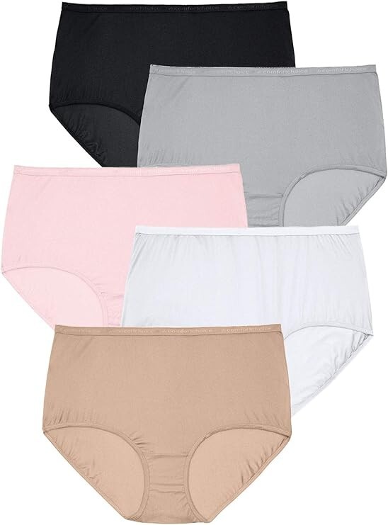 Comfort Choice Womens Plus Size Full Coverage Nylon Brief Assorted 5-Pack Size 7