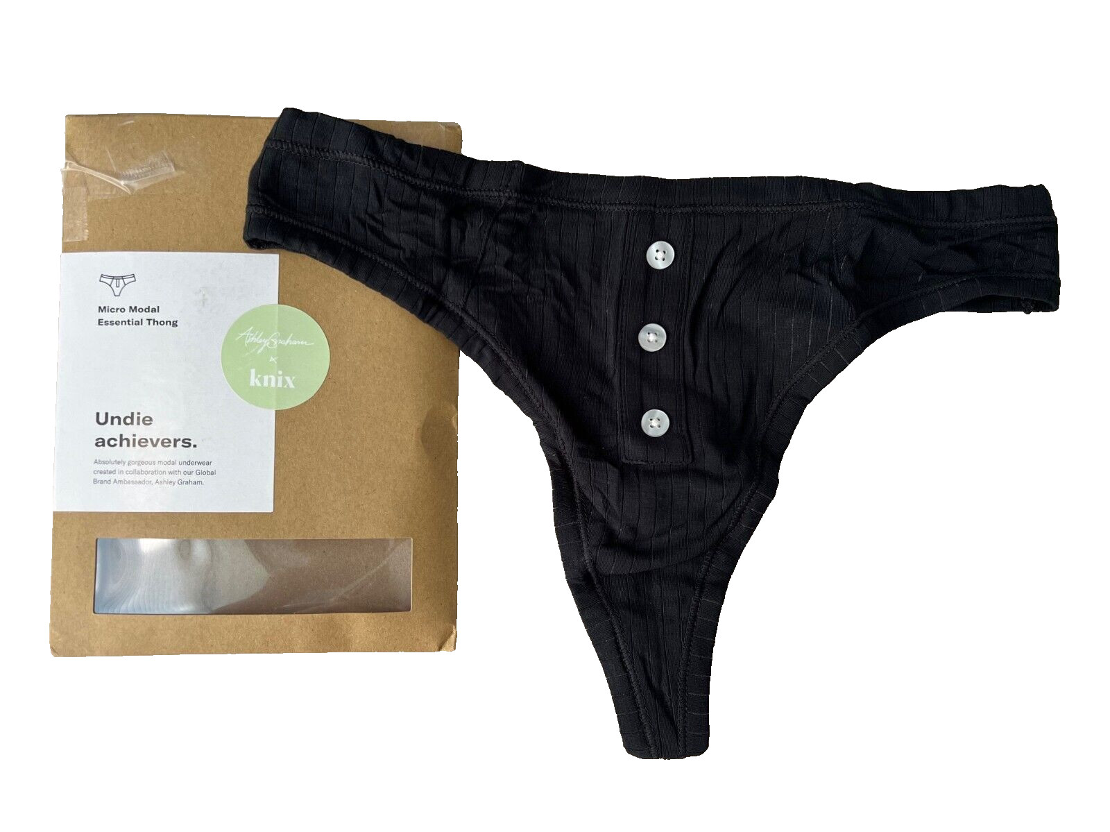 Knix x Ashley Graham Micro Modal Thong Underwear Black ( S )