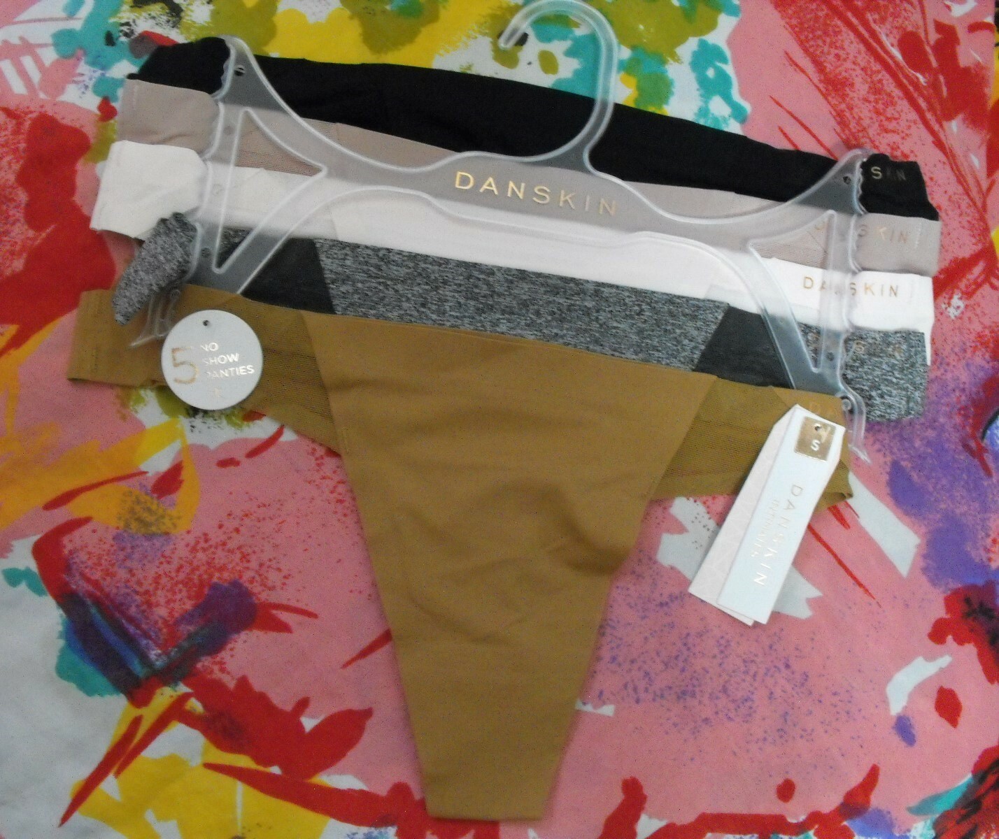 5 NEW DANSKIN INTIMATES DS9006 5PKE MF NO SHOW MESH INSERT THONG PANTIES S