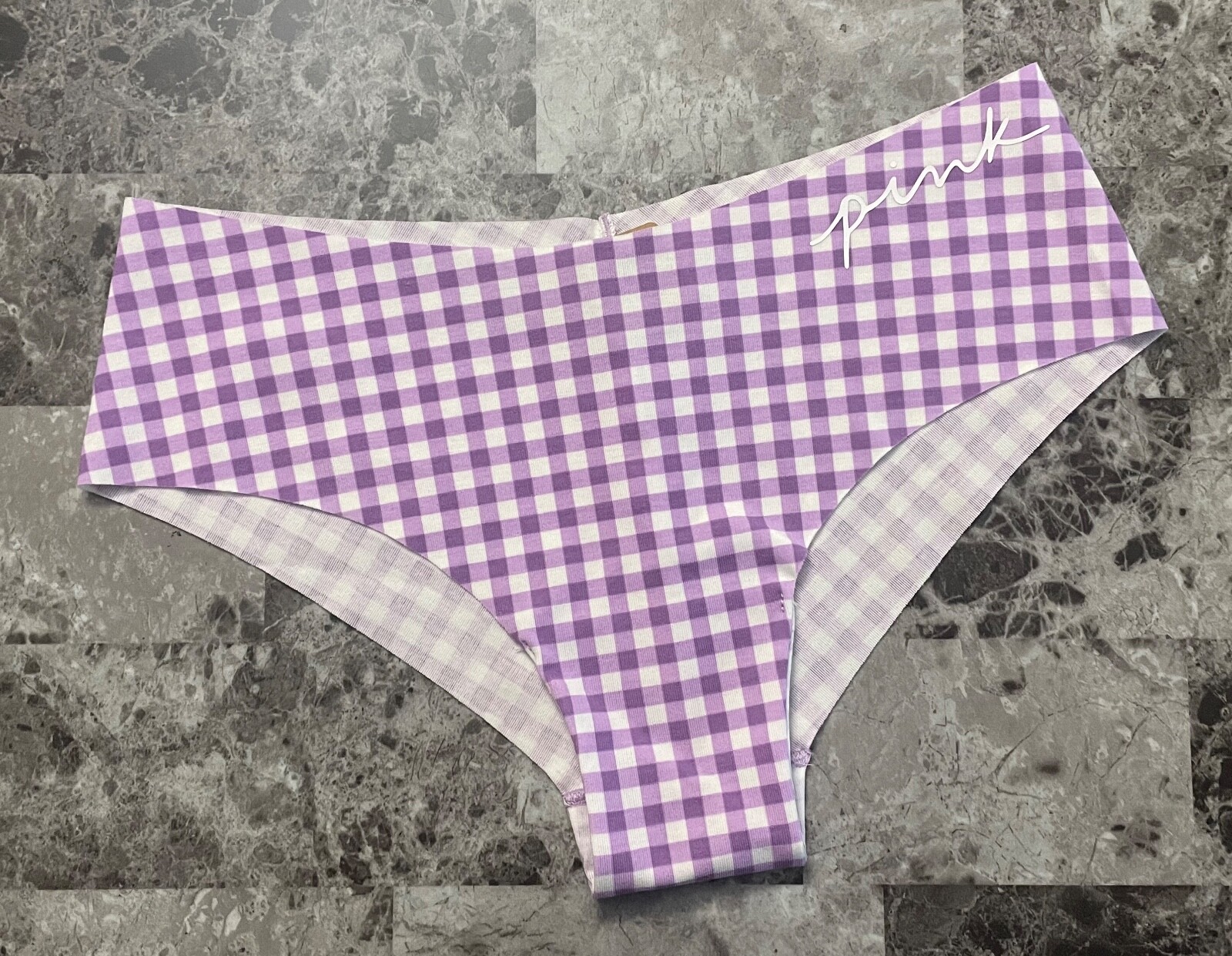 NWT VICTORIA’S SECRET PURPLE GINGHAM PLAID COTTON ELASTANE BLEND CHEEKY PANTIES