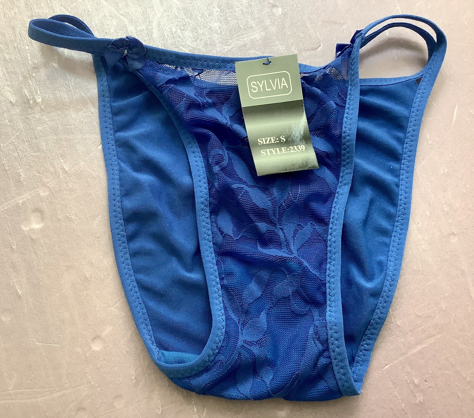 Women Panties,Bikinis Size Small Blue Fishnet Floral Soft Silky W/Net&Decoration