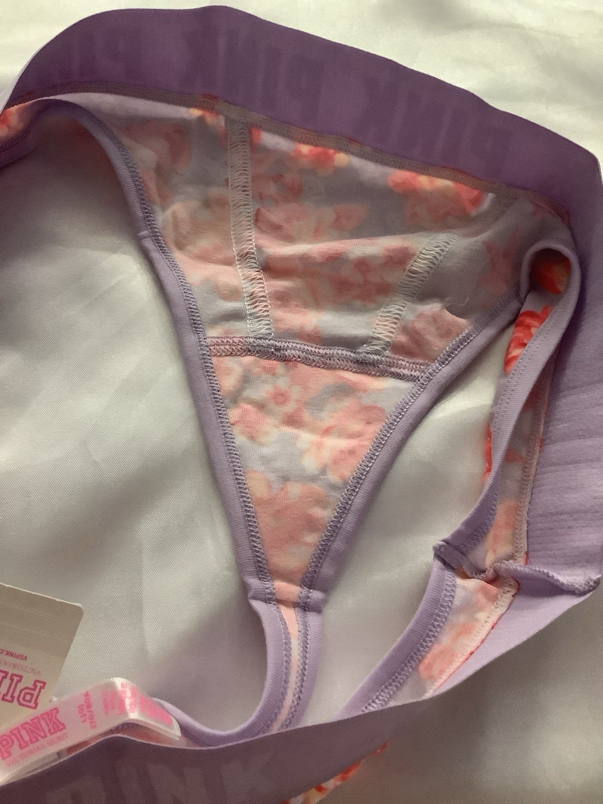 Victoria’s Secret PINK Women’s Thong Panties Purple Floral Boy Binding 1pk Large