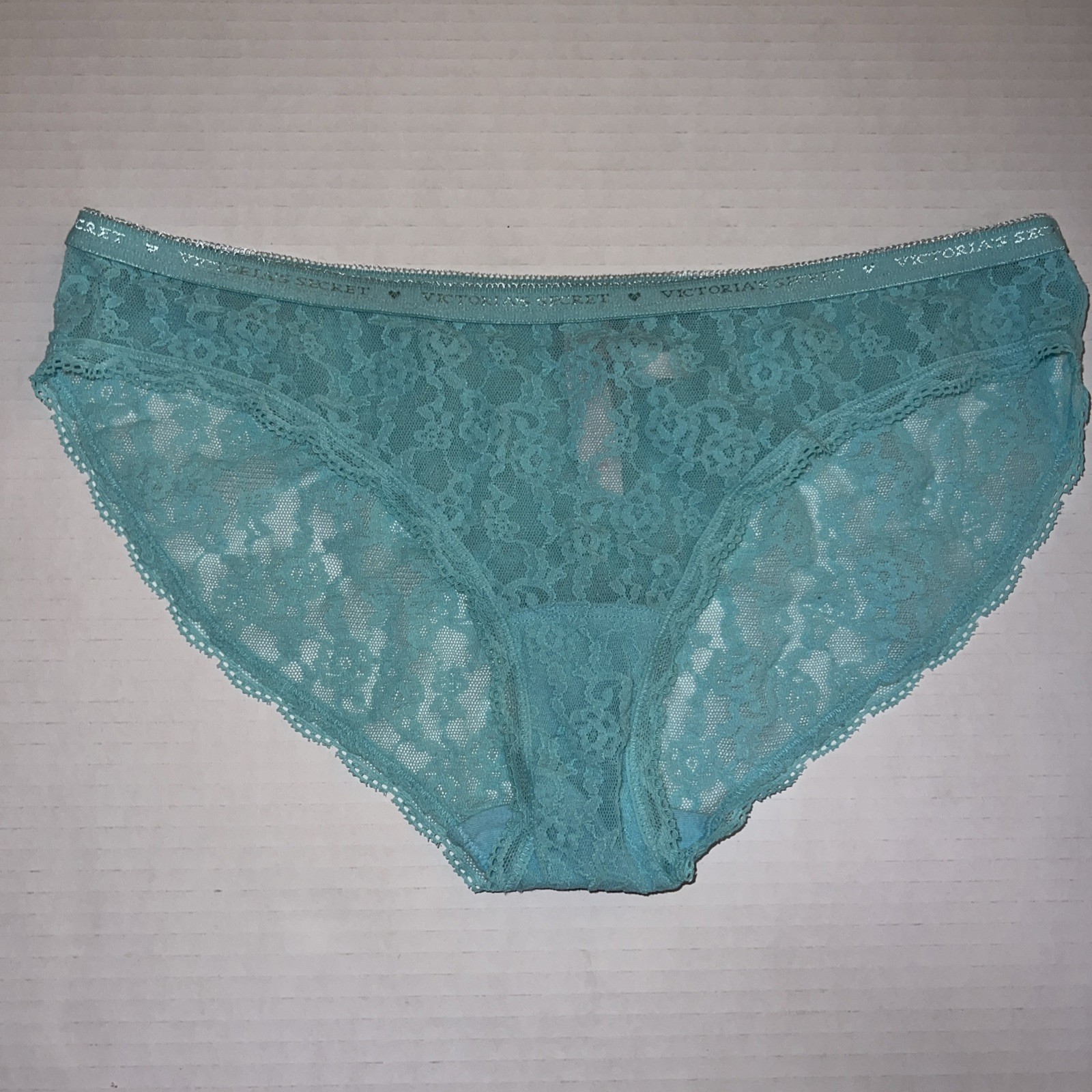 Victoria’s Secret Baby Blue Teal Lace Bikini Panties Sz-M Medium Sexy Sheer