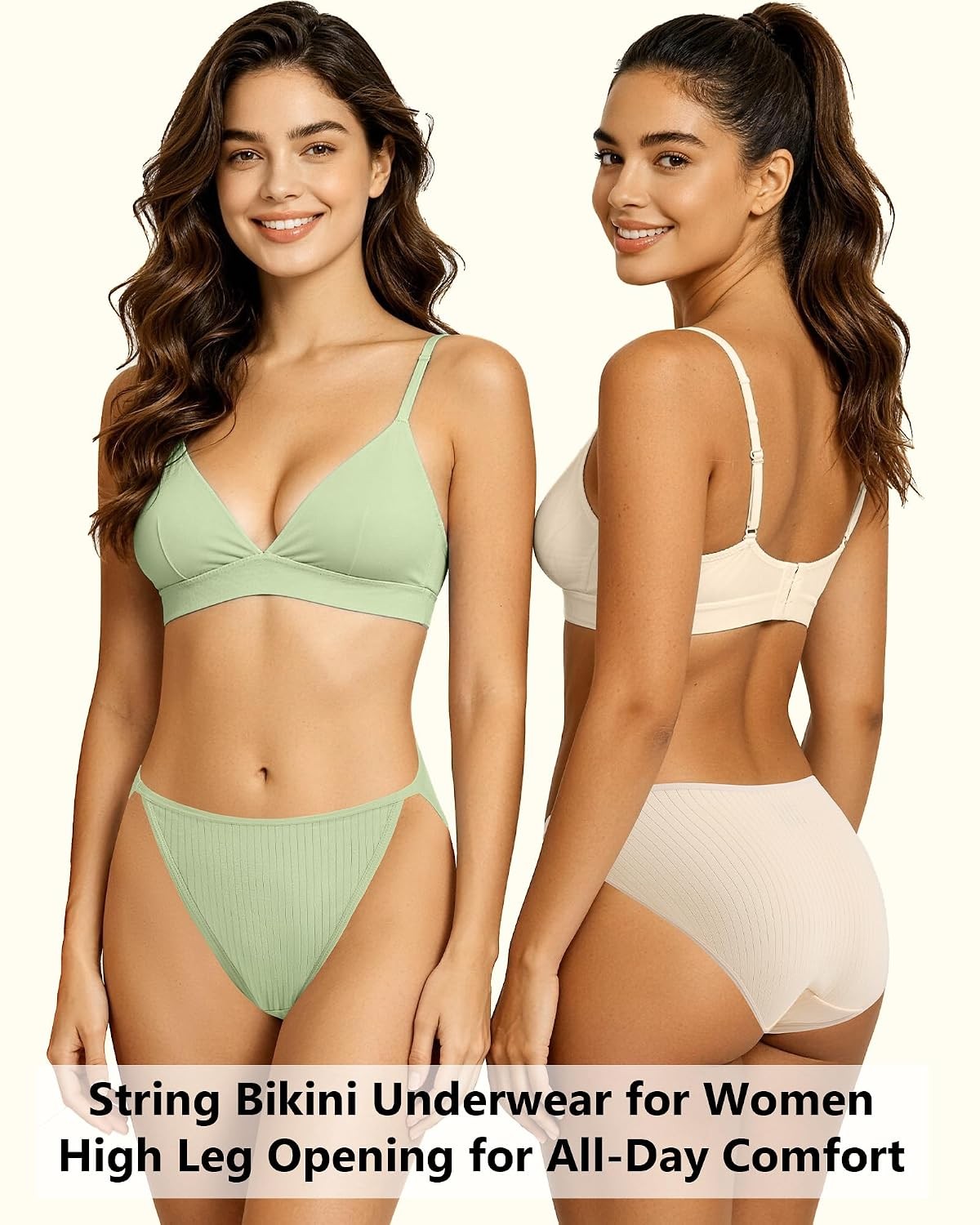 Cotton Women’s High Cut String Bikini Panties 9 Pack Multicolor Large Women’s