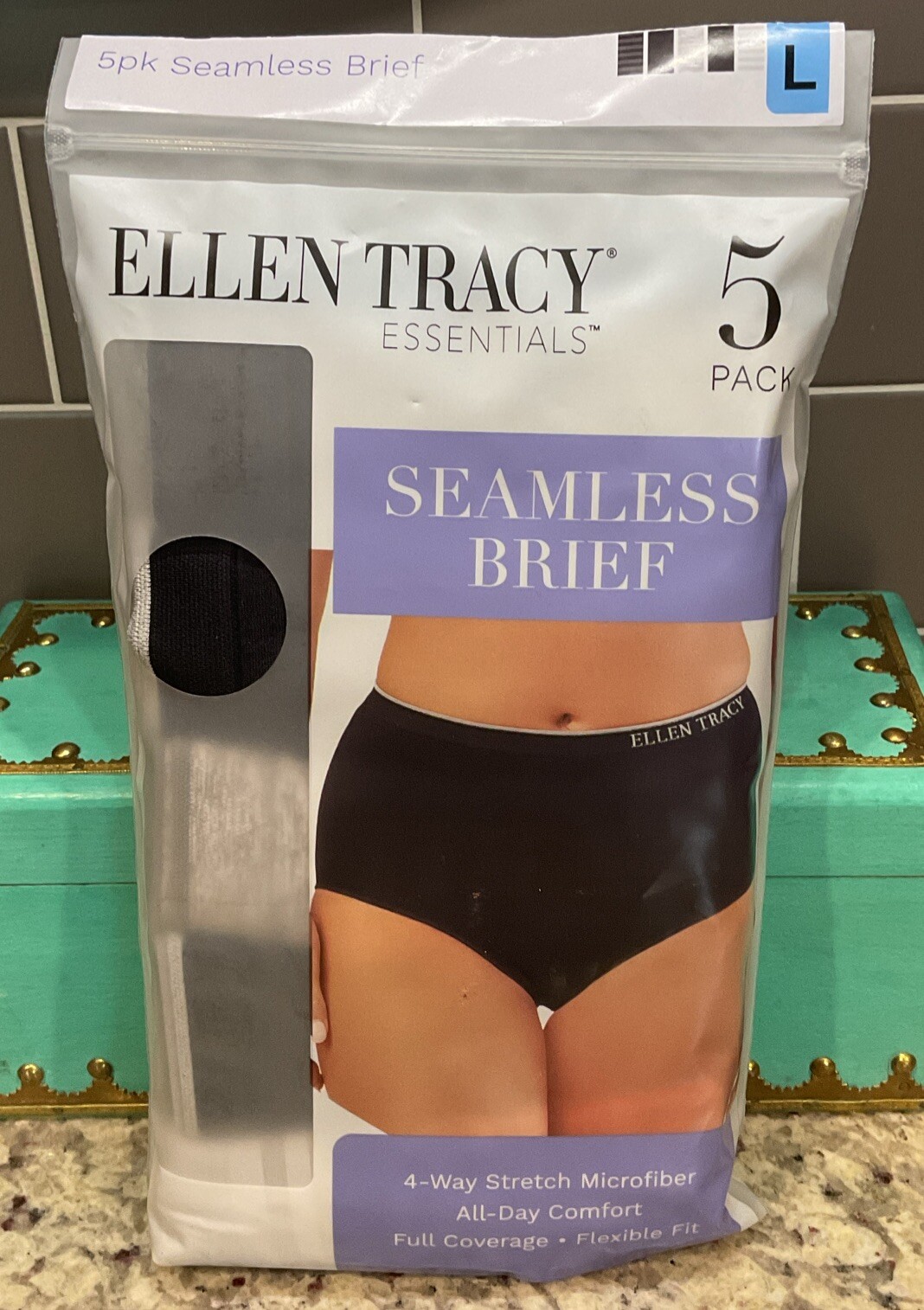 ELLEN TRACY Women’s Sz L (7) 39”-40” Hip 5 Pk SEAMLESS BRIEF Full Coverage NEW