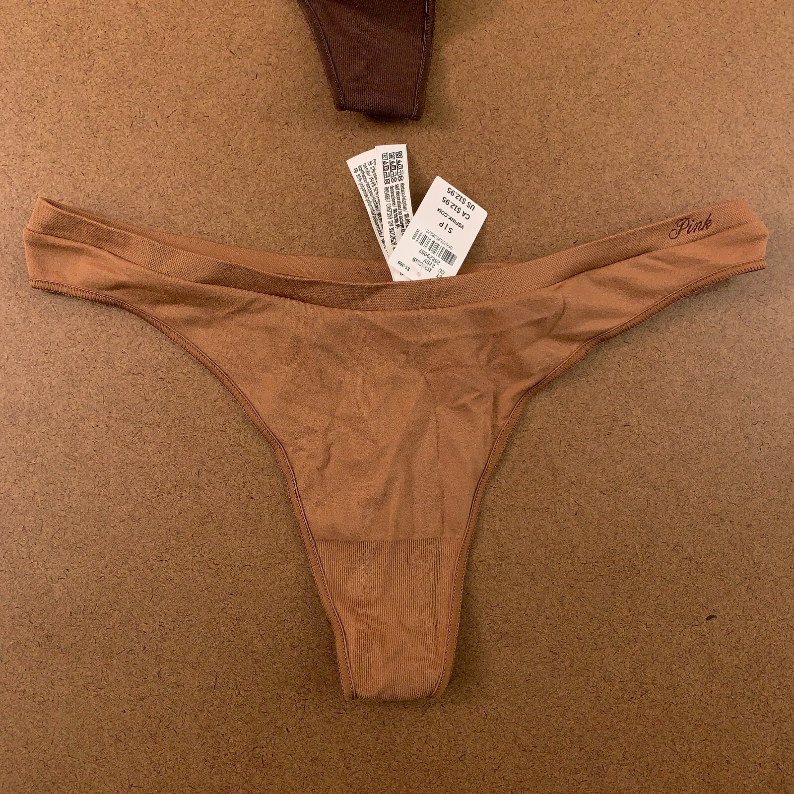 PINK Womens Size Small Brown Seamless High-Leg Thong Panty 2 Pack NWT