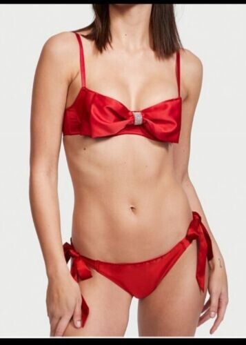 Victoria’s Secret Bikini Panty Bow Size Small Satin Red NWT