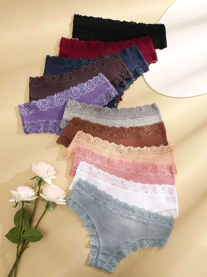 Cotton Panties Lace Low Rise Bikini Breathable Women’s Underwear 11 Pcs