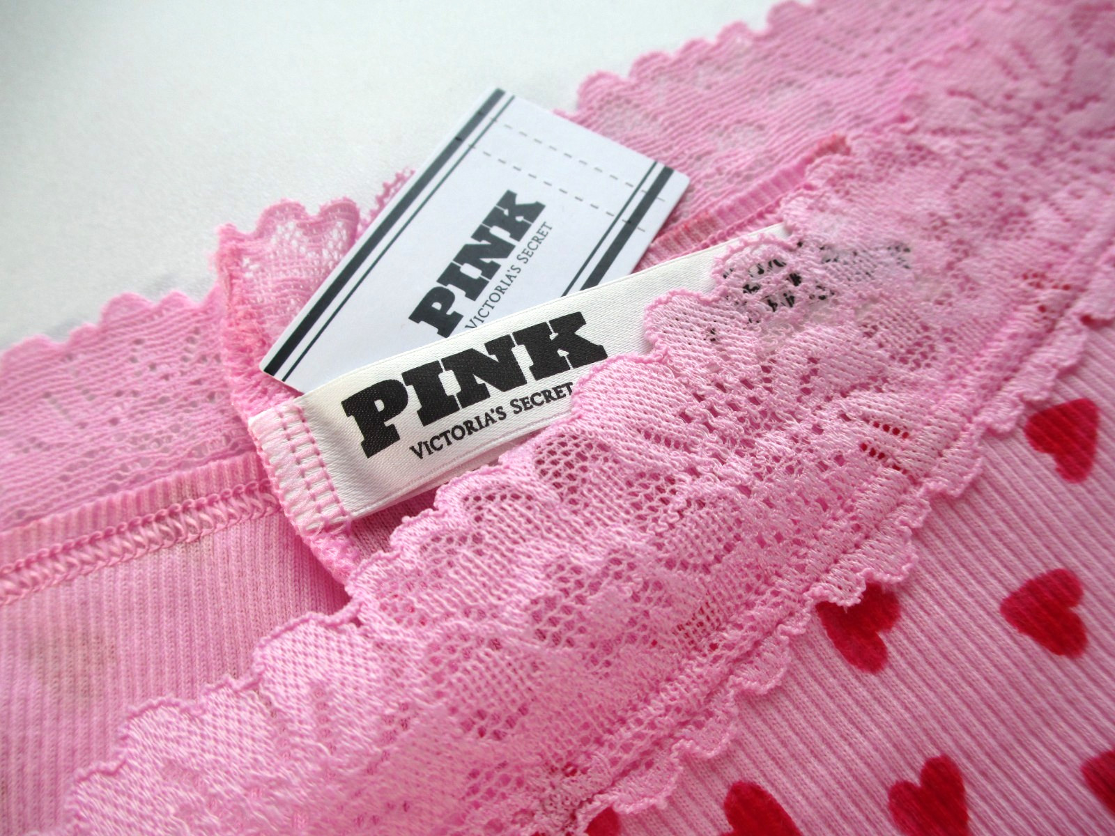 VICTORIA’S SECRET PINK Cotton Cheeky Panty M L Pink Red Hearts NWT Lace Trim VS