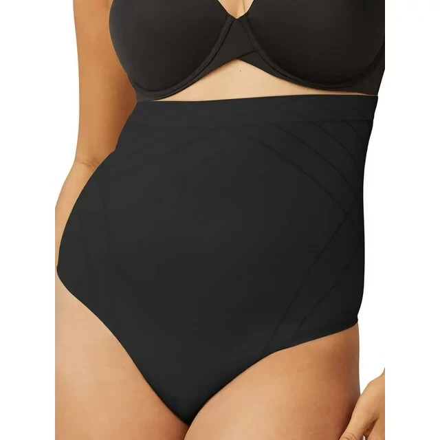 Maidenform Black Flexees Feel Good Fashion High Waist Thong Panty Size L New!