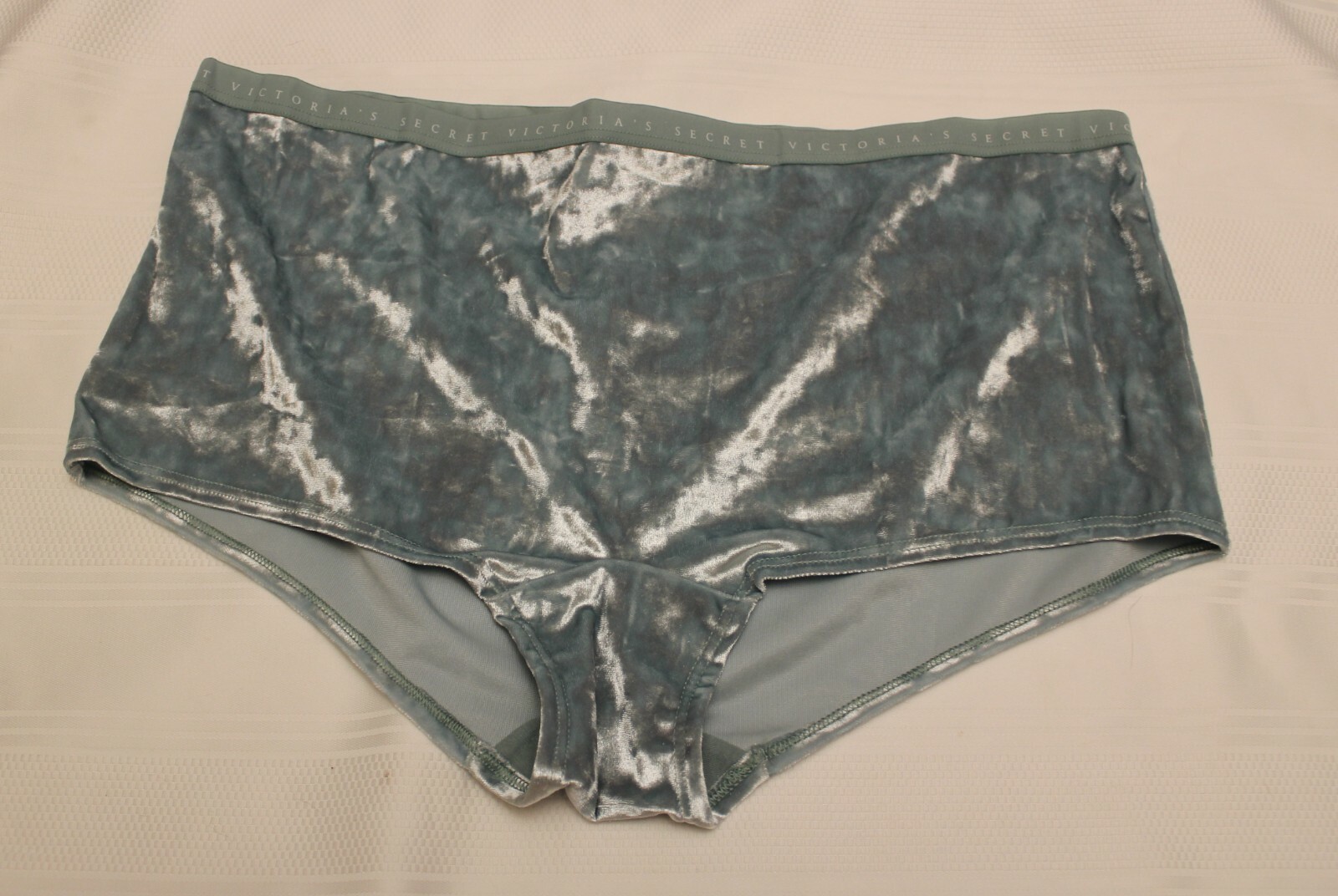 XL Victoria’s Secret Velvet Logo Waist Shortie Boyshort Panties Sage Dust Green
