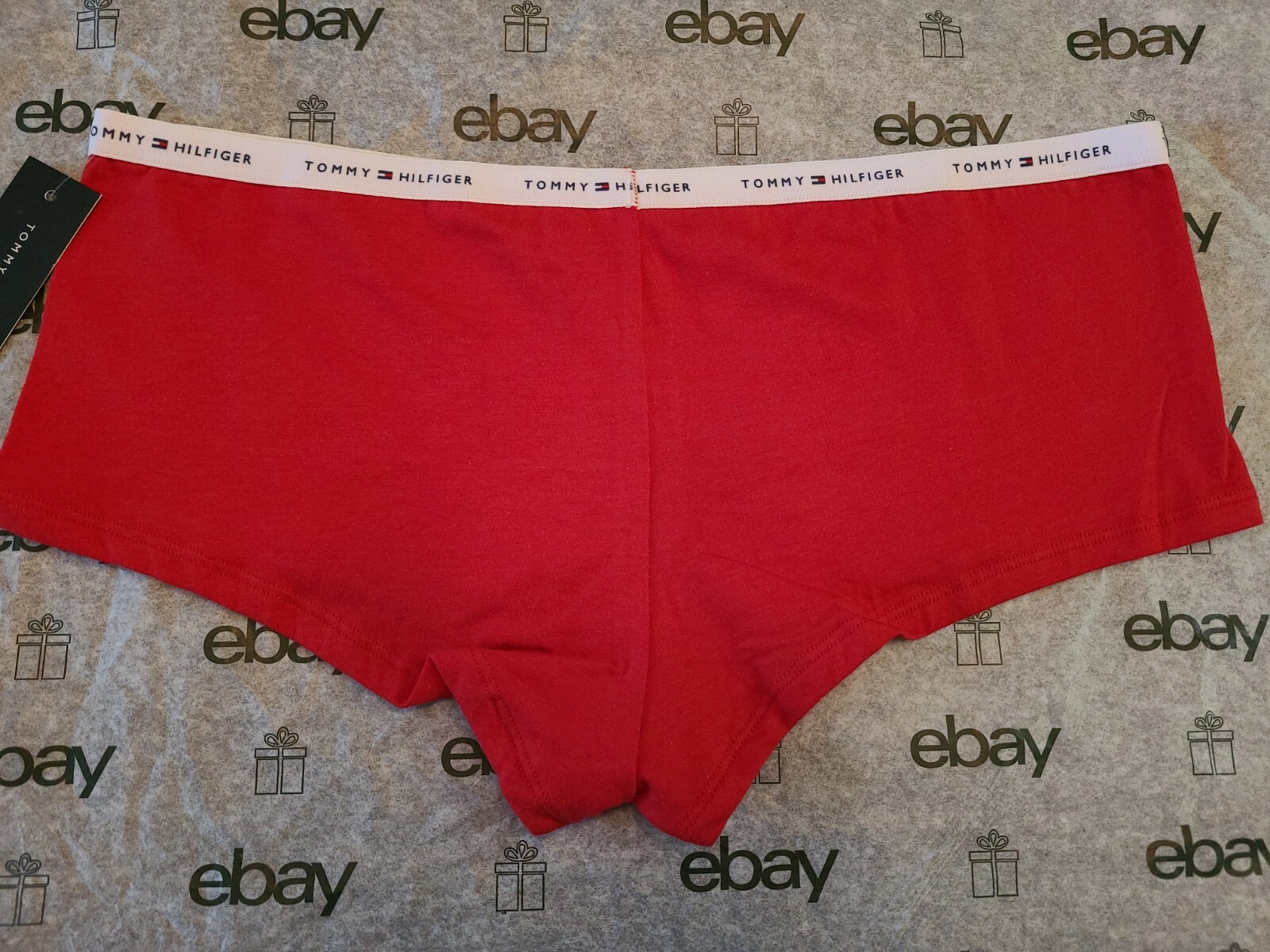 Large TOMMY HILFIGER Signature Logo Trendy Red Boyshort Panty ~ NWT