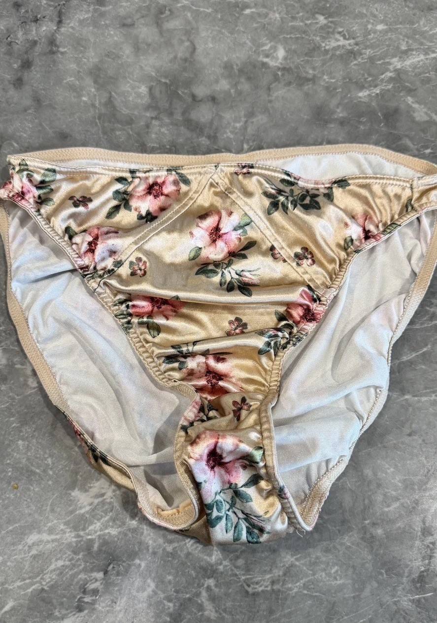 Satin Sissy Floral True VTG Victoria Secret Second Skin Panties Signature SzL