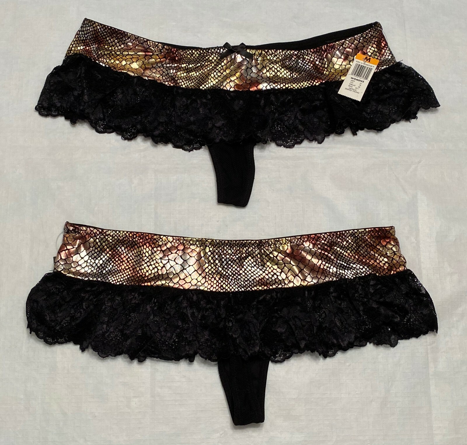 Women’s New Sexy Lace Metallic Skirted Thong-Medium