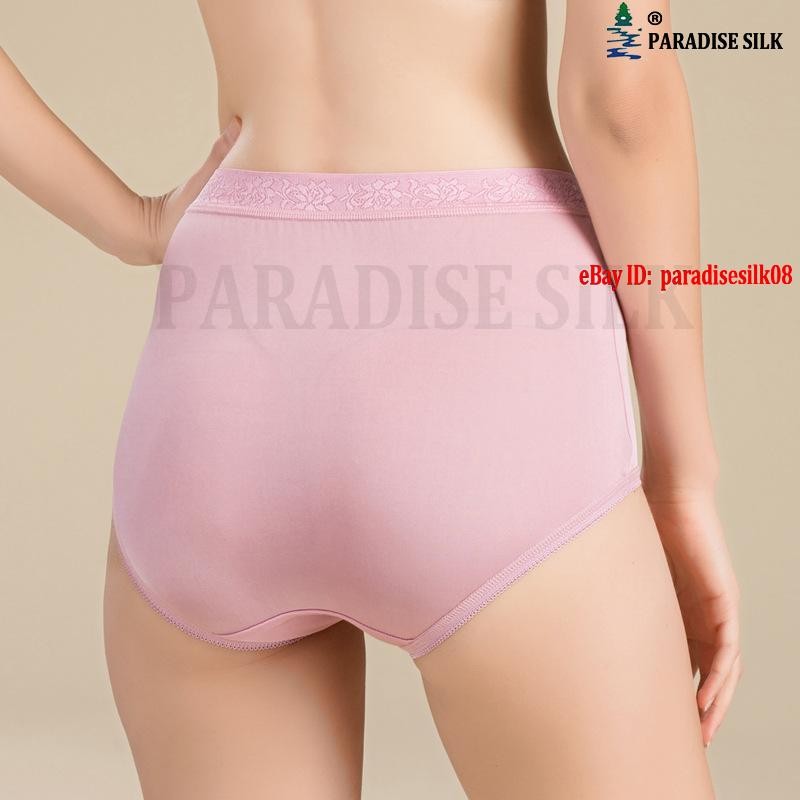 Womens Panties Pure Silk Knit High Waist Panties With Lace Trim
