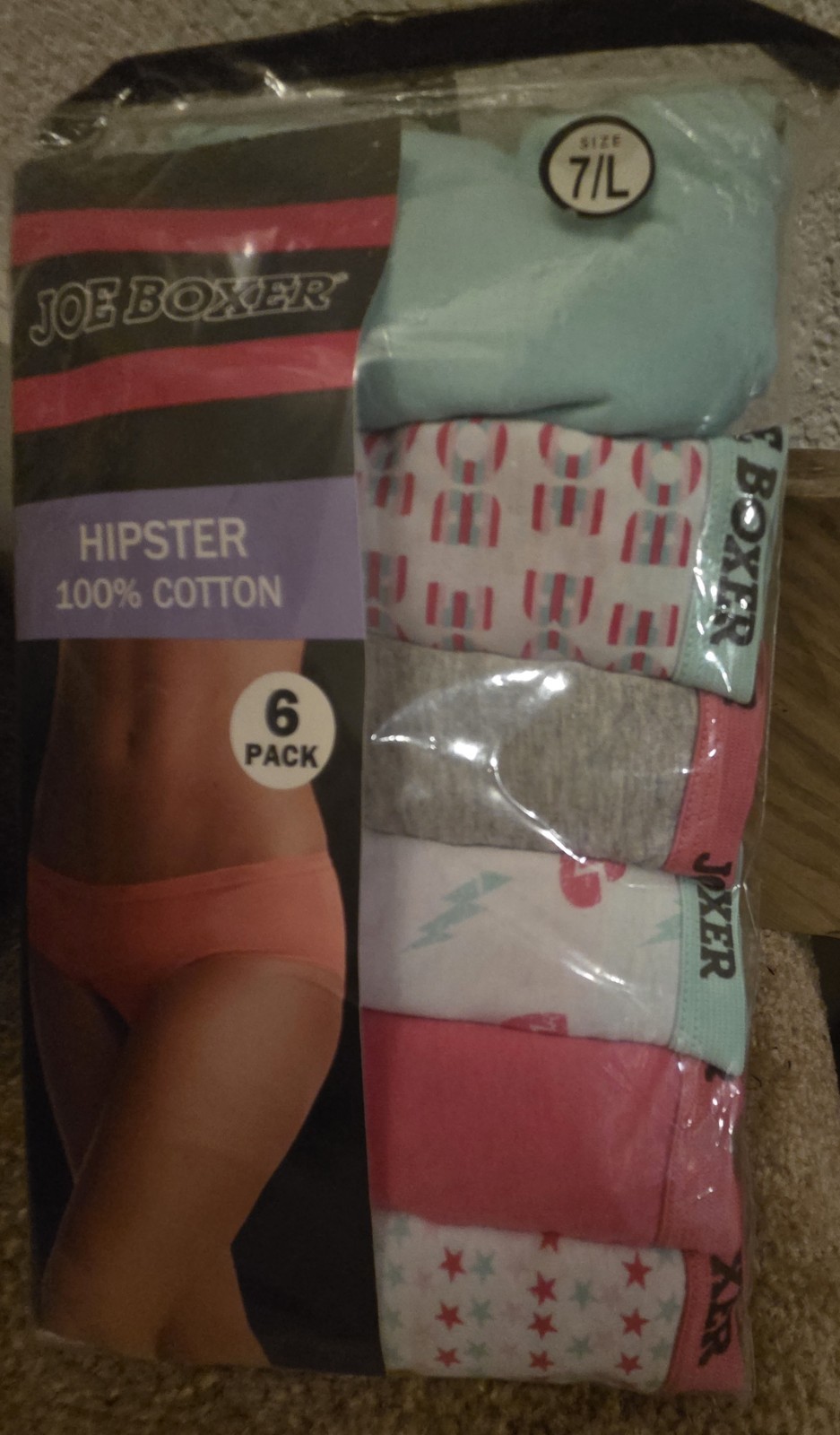 Womens Underwear 2 pkgs Joe Boxer Hipster Panties 6 pairs per pack Size 7 NOS
