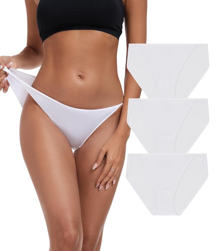 Women’s High Cut String Bikini Underwear Soft Modal Low Medium 3*white 3 packs