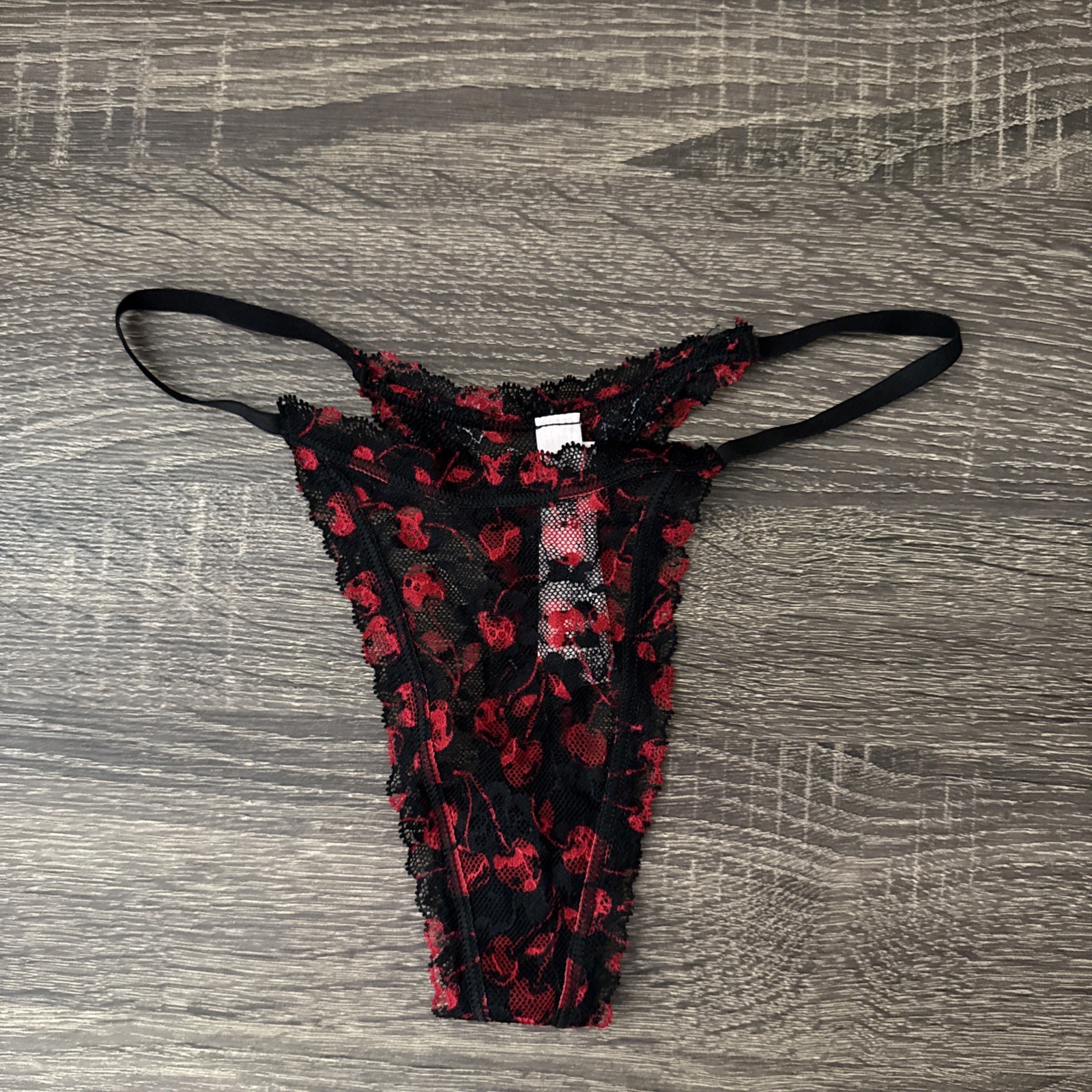 Victoria’s Secret Xs, Black Cherries, Lace String, Thong Panties