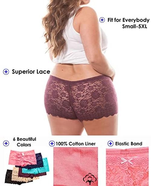 Multi Pack of Women’s Regular & Plus Size Lace Boyshort Panties X-Large Rose