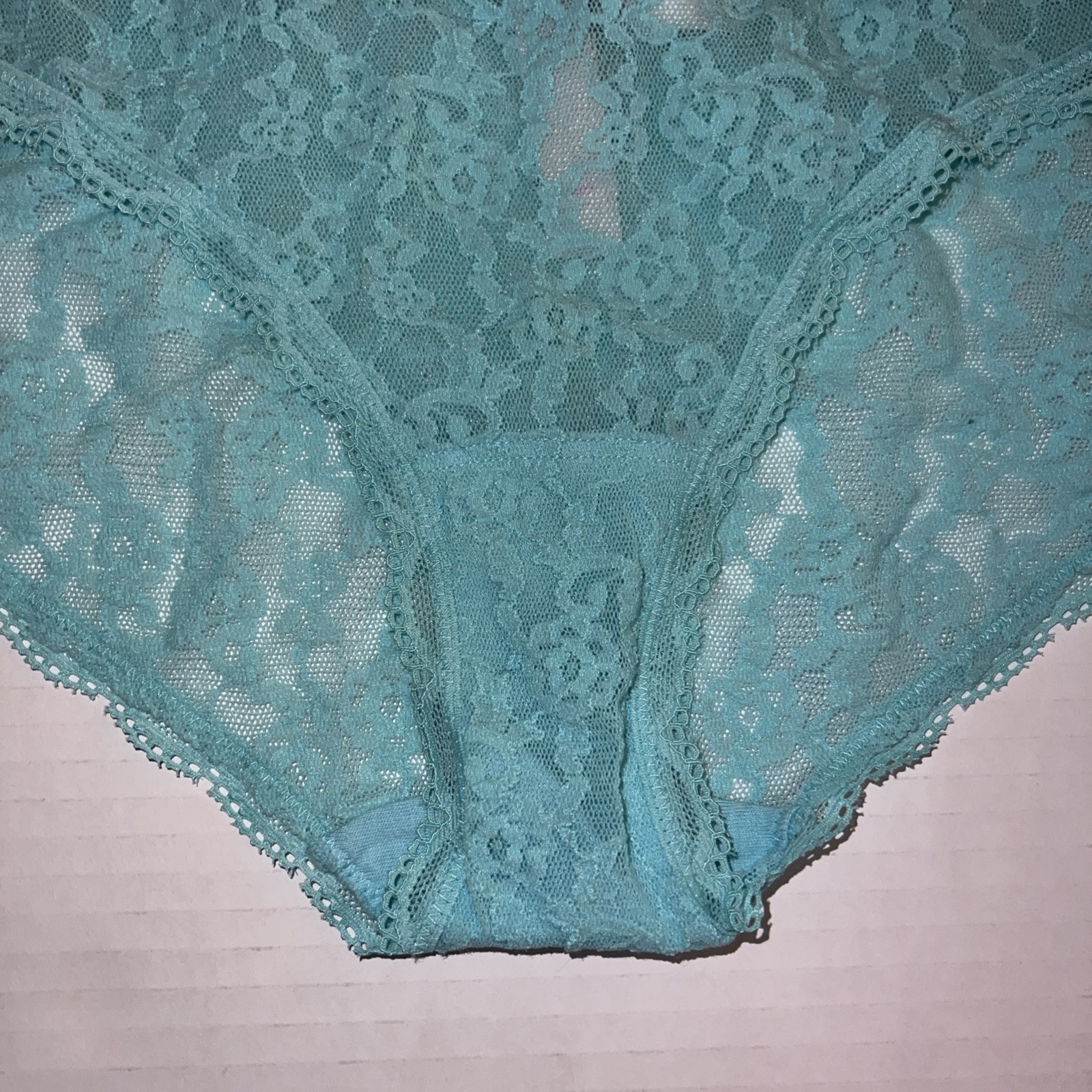 Victoria’s Secret Baby Blue Teal Lace Bikini Panties Sz-M Medium Sexy Sheer