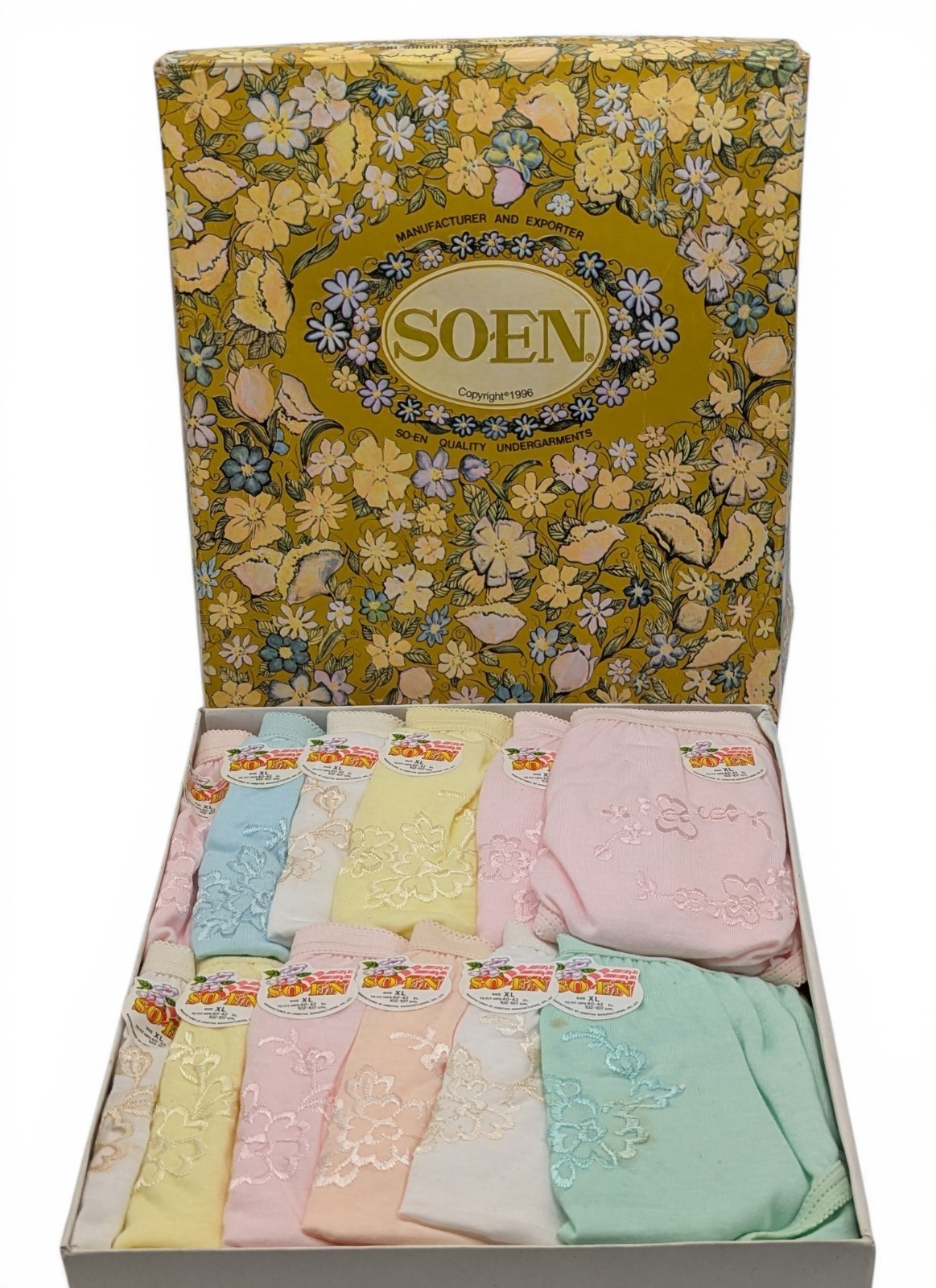 Vintage Soen SO-EN Semi Full Ladies Panty Pastel Color Embroidered Size XL