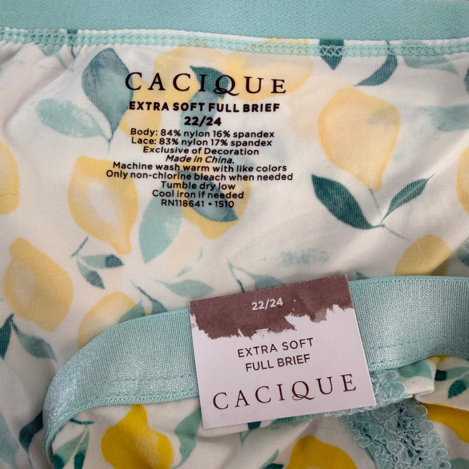 Cacique 22/24 Lemon Print Extra Soft Full Brief Underwear Panties NEW Plus Size