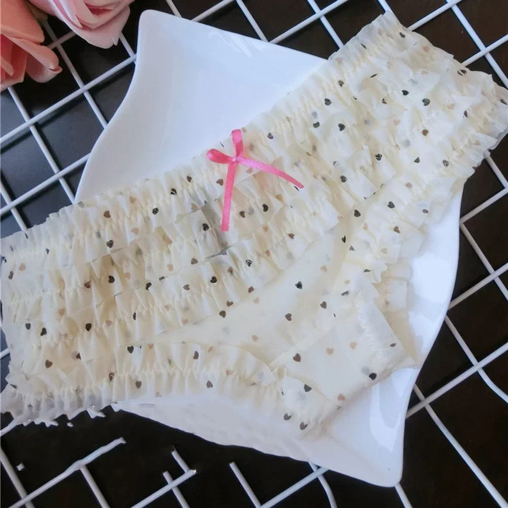 Lace Mid Rise Panties Polka Dot Mesh Soft Breathable Stretch Briefs Fit