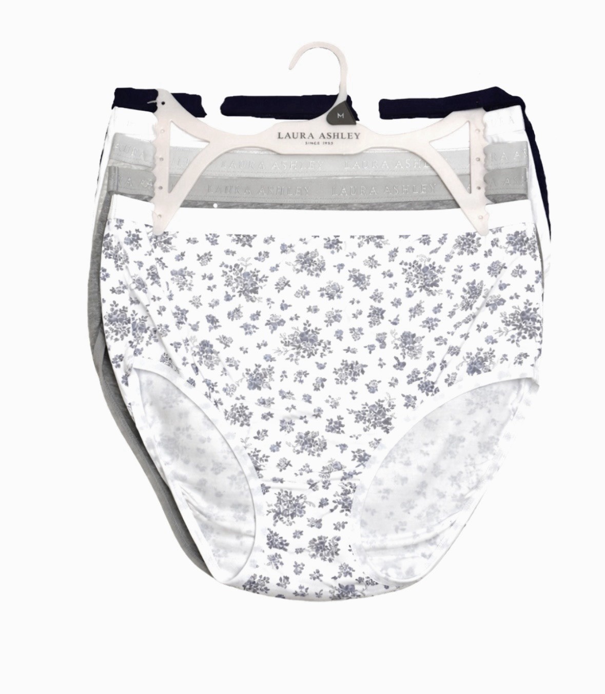 LAURA ASHLEY ORGANIC COTTON BRIEFS PANTIES M 5 PACK FLORAL SOLIDS SUPER SOFT NEW